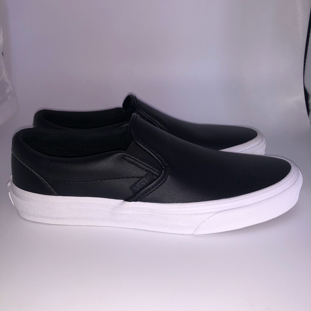Black leather slip on vans